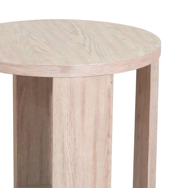 Cony Round End Table, Natural Oak Brown Wood, Caster Wheels, 24 Inch
