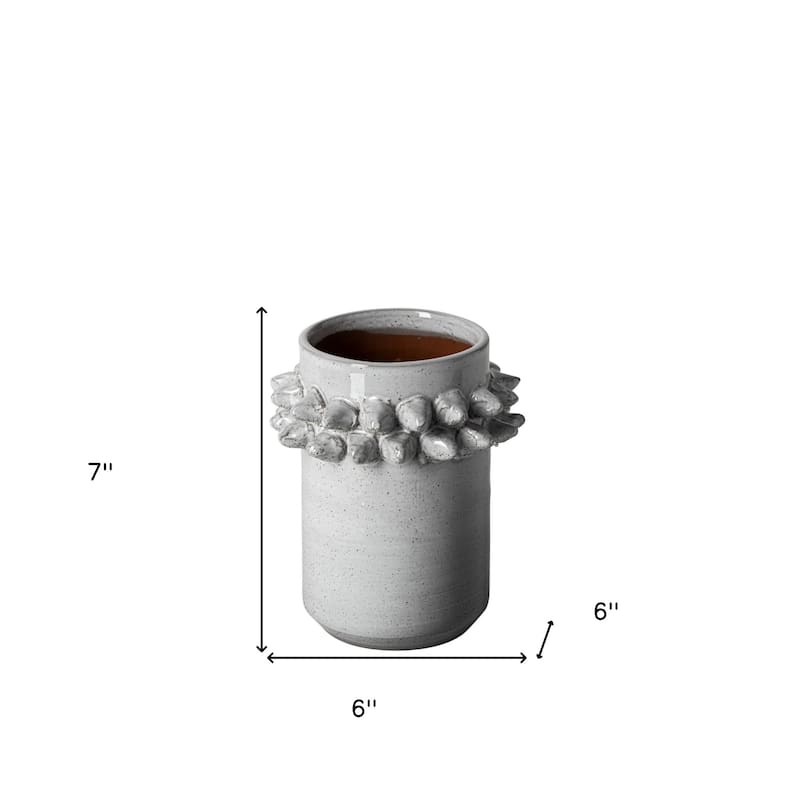 HomeRoots 7" Gray Abstract Cylinder Spikey Ceramic Table Vase