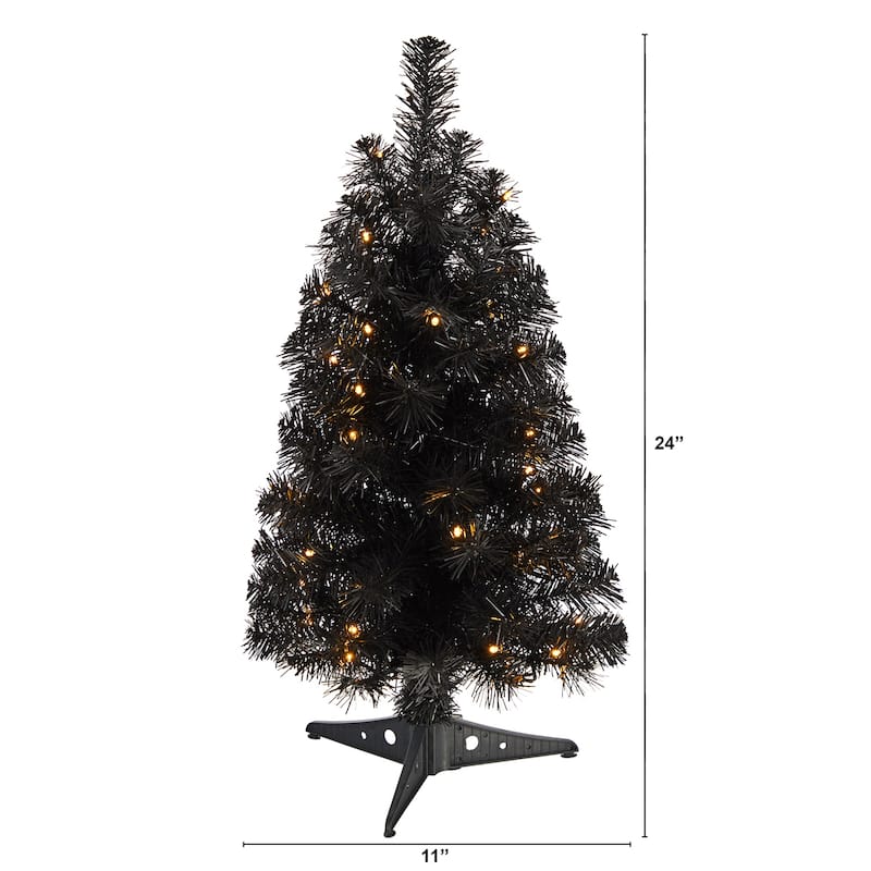 2ft. Black Artificial Christmas Tree with 35 LED Lights & 72 Branches - Bold Modern Holiday X-Mas Décor