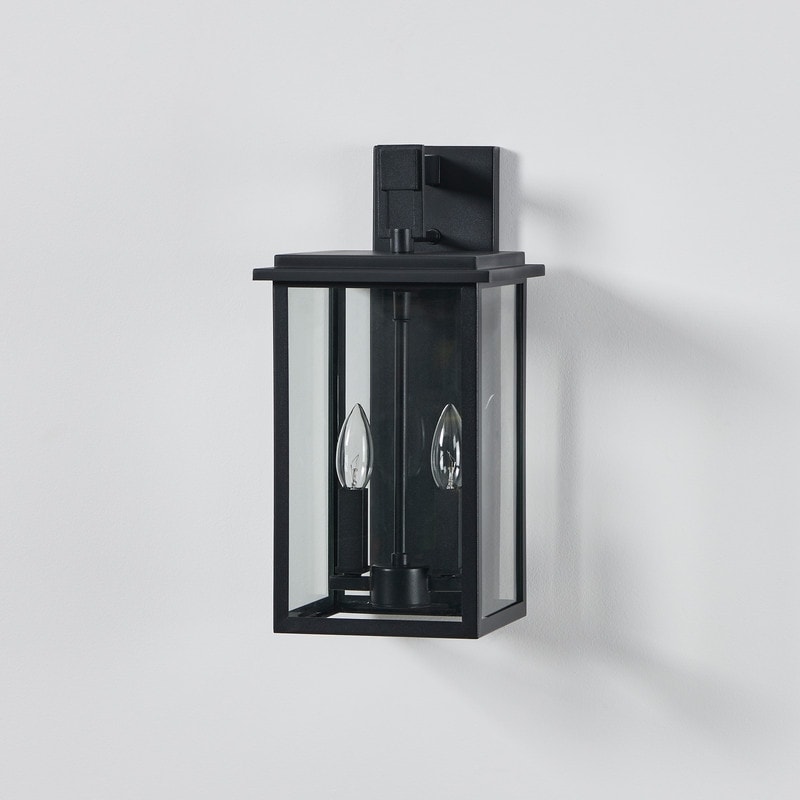 KAWOTI 2-Light Black Hardwired Outdoor Wall Lantern Sconce with Clear Tempered Glass - W8" * E8.75" * H16.125"