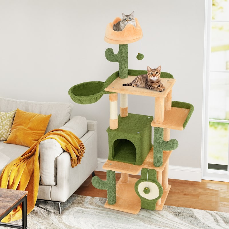 63 Inch Cactus Cat Tree with Sisal Scratching Posts and Board for Indoor Cats - 12" x 12" x 12"