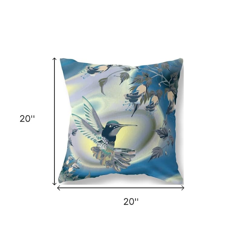 HomeRoots 20" X 20" Blue and Yellow Bird Blown Seam Floral Indoor Outdoor Throw Pillow - 20.00' X '20.00' X '5.00