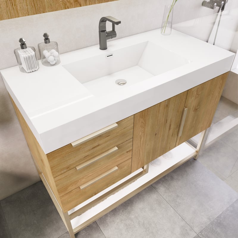 Noble 42" Free Standing Vanity (L Drawer) with Reinforced Acrylic Sink - 42" Width