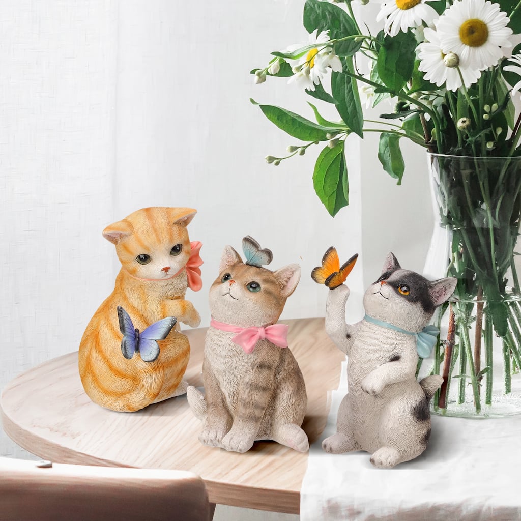 Cat With Bow And Butterfly 7.5-8.5" Set of 3 - 8.5