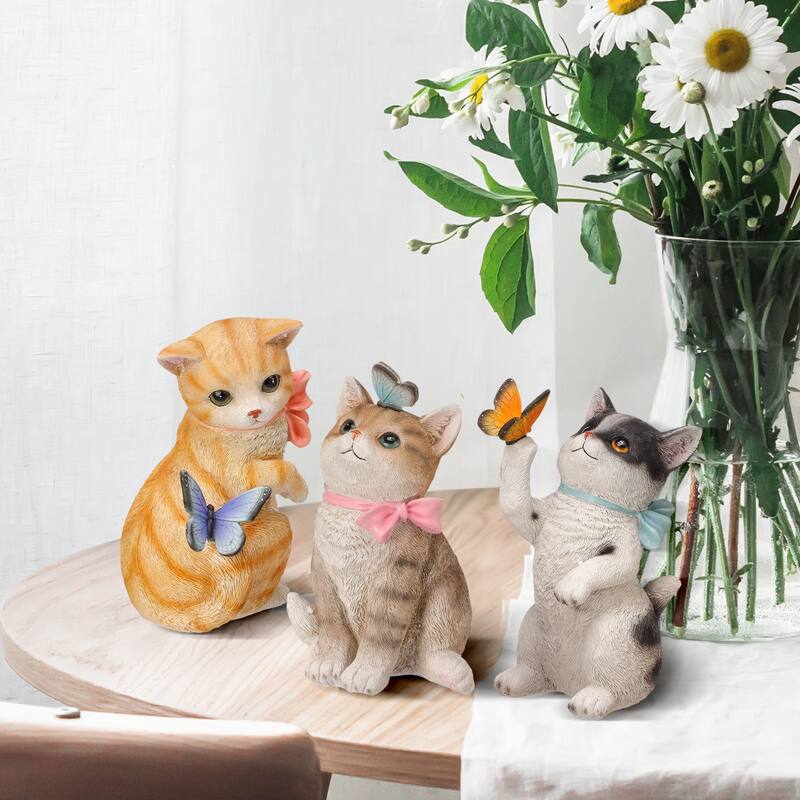 Cat With Bow And Butterfly 7.5-8.5" Set of 3 - 8.5