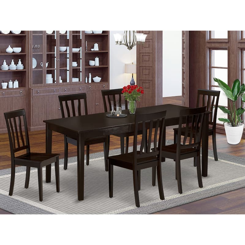 East West Furniture 7 Piece Kitchen Table Set- A Rectangle Dining Table and 6 Dining Room Chairs, Cappuccino (Seat Options)