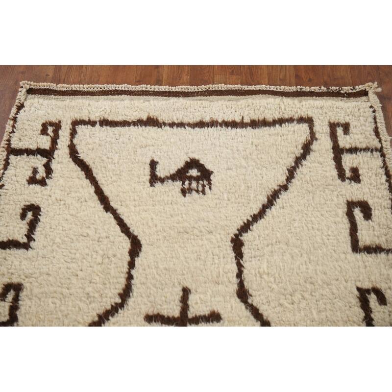 Anatolian Beige Turkish Runner Rug Handmade Geometric Wool Carpet - 3'6"x 12'4"