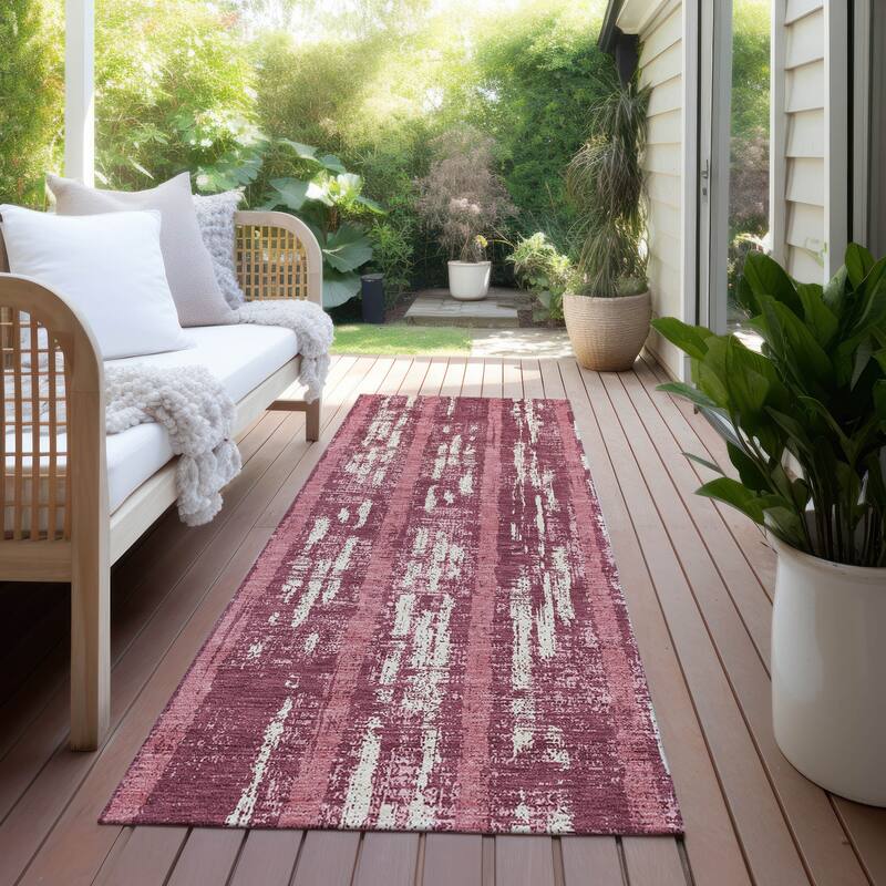 Machine Washable Indoor/ Outdoor Chantille Stripe Ombre Rug - Blush - 2'3" x 7'6"