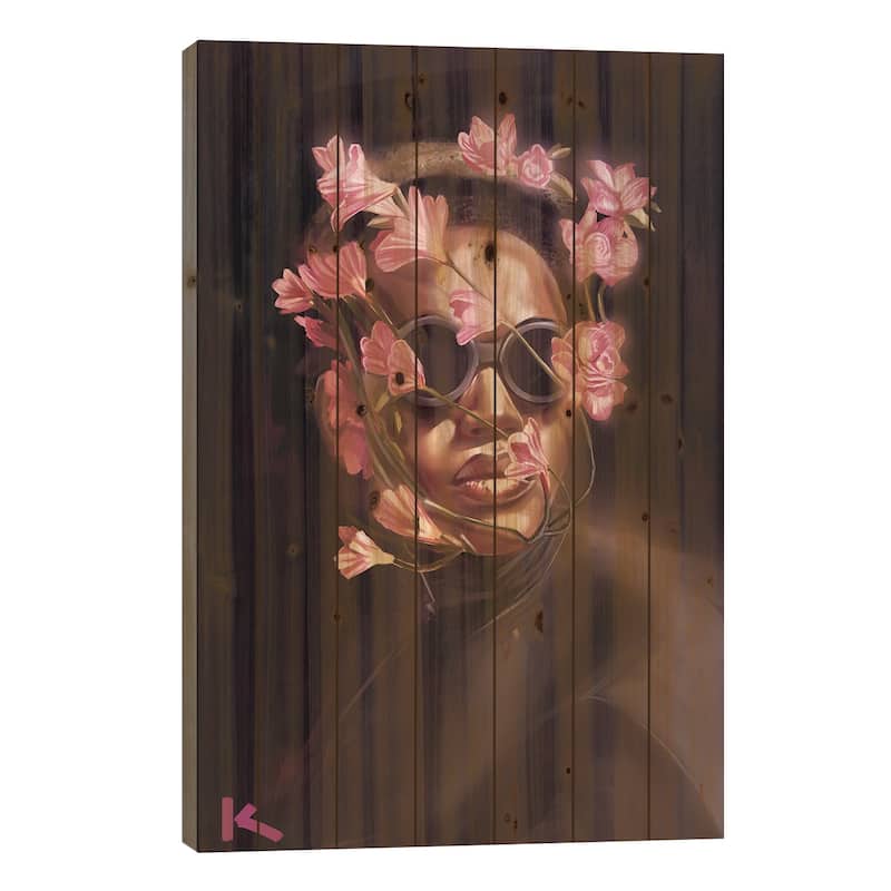 Floral Print On Wood by Adekunle Adeleke - Multi-Color - 26x18x1.5