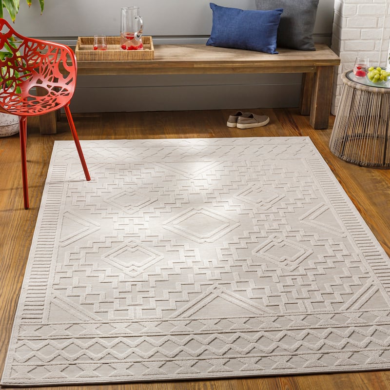 Livabliss Tylee Indoor/Outdoor Southwest Diamond Area Rug - 9'2" x 12' - Cream