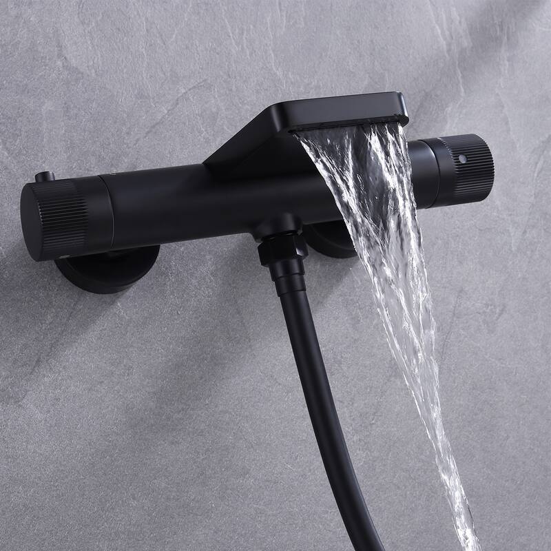 Thermostatic Tub Faucet And Hand Shower Matte Black Shower System With RoughIn Valve And Slide