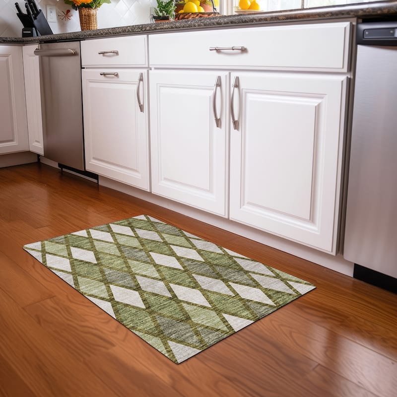 Premium Washable Super Soft Mosaic Diamonds Mayfield Rug - Olive - 1'8" x 2'6"