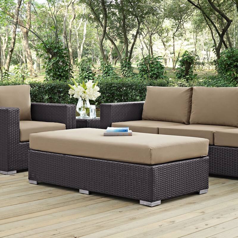Convene Outdoor Patio Fabric Rectangle Ottoman - Espresso Mocha