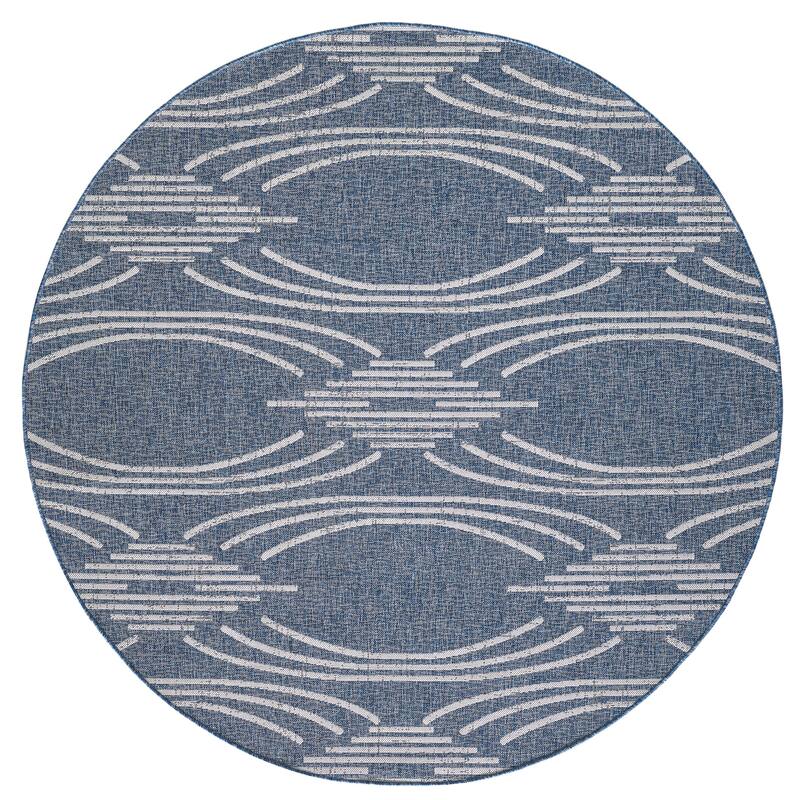 Domani Pyramids Denim Geometric Indoor/ Outdoor Rug - 7'10" Round - Denim