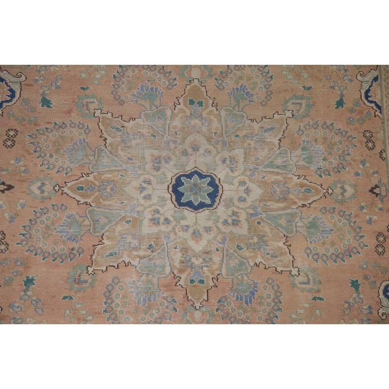 Distressed Mashad Persian Antique Area Rug Handmade Wool Carpet - 6'6" x 9'8"