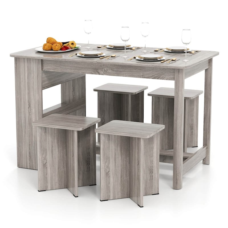 Costway 5 PCS Dining Table Set with Storage Shelf Rectangular Kitchen
