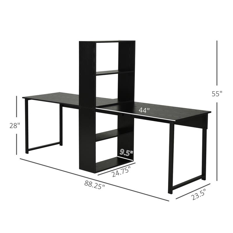 Long Computer Desk with Storage Shelves Combo, Double Workstation