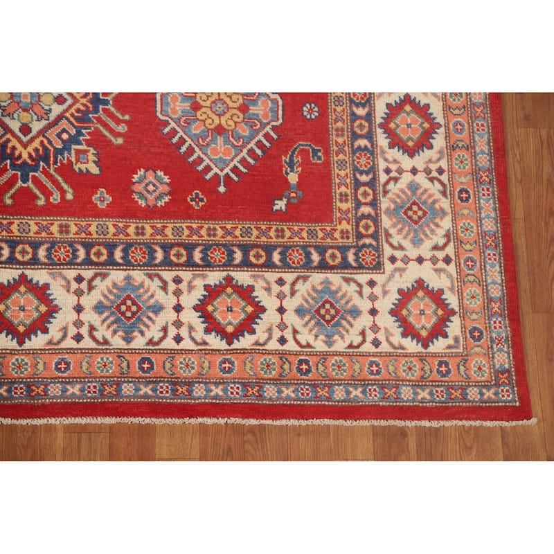 Red Kazak Area Rug Handmade Geometric Wool Carpet - 7'2"x 10'0"