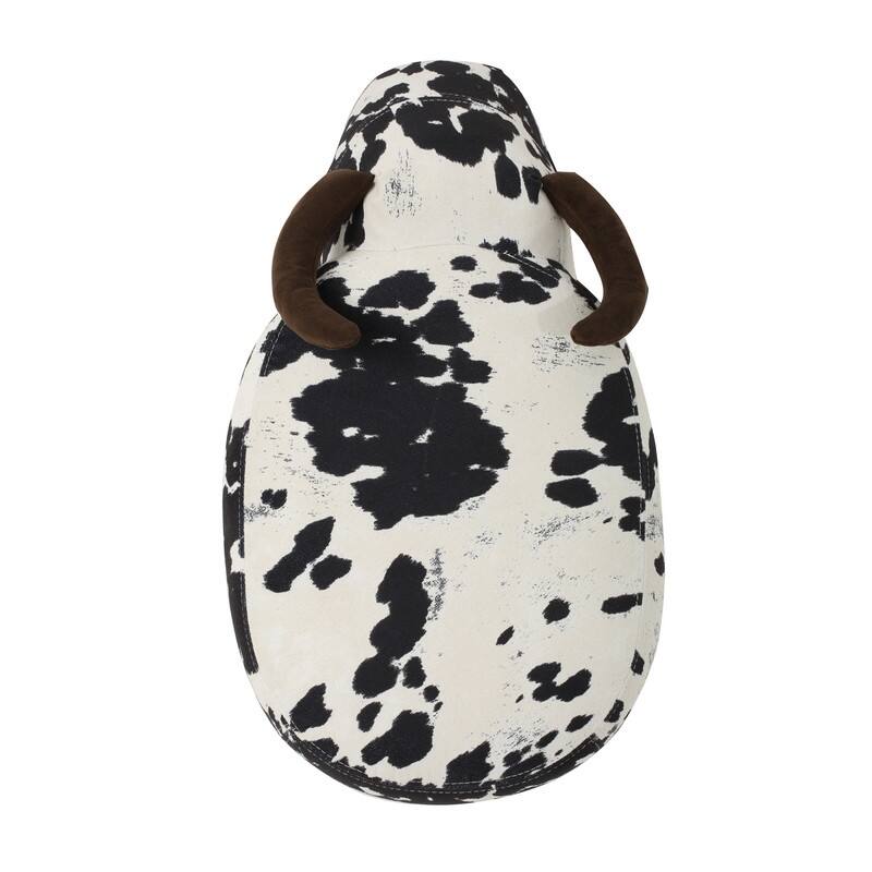 Christopher Knight Home Bessie Patterned Velvet Cow Ottoman, Black And White Cow Hide