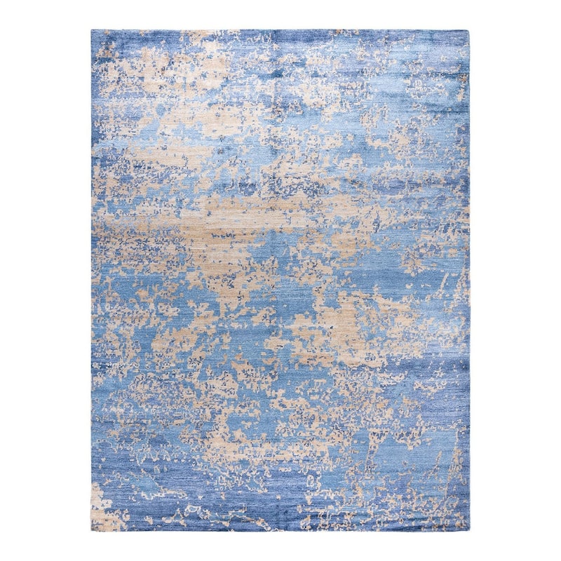 Modern One-of-a-Kind Hand-Knotted Area Rug, Blue - 9' 0" x 12' 0"