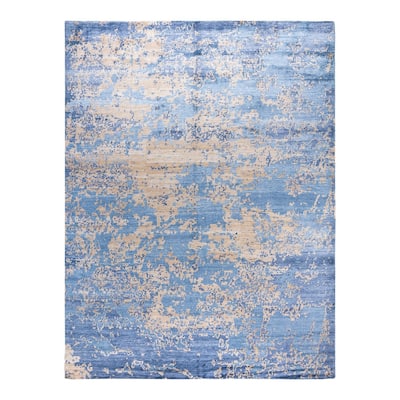 Modern One-of-a-Kind Hand-Knotted Area Rug, Blue - 9' 0" x 12' 0"