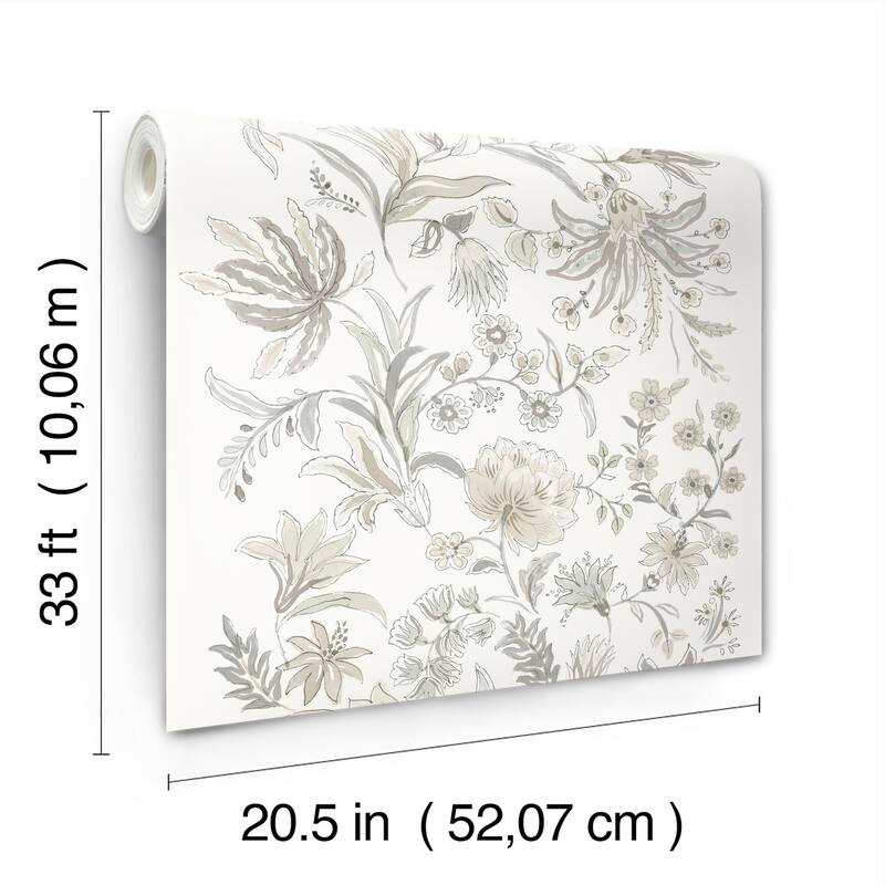 A-Street Prints Teonna Light Grey Floral Stripe Wallpaper