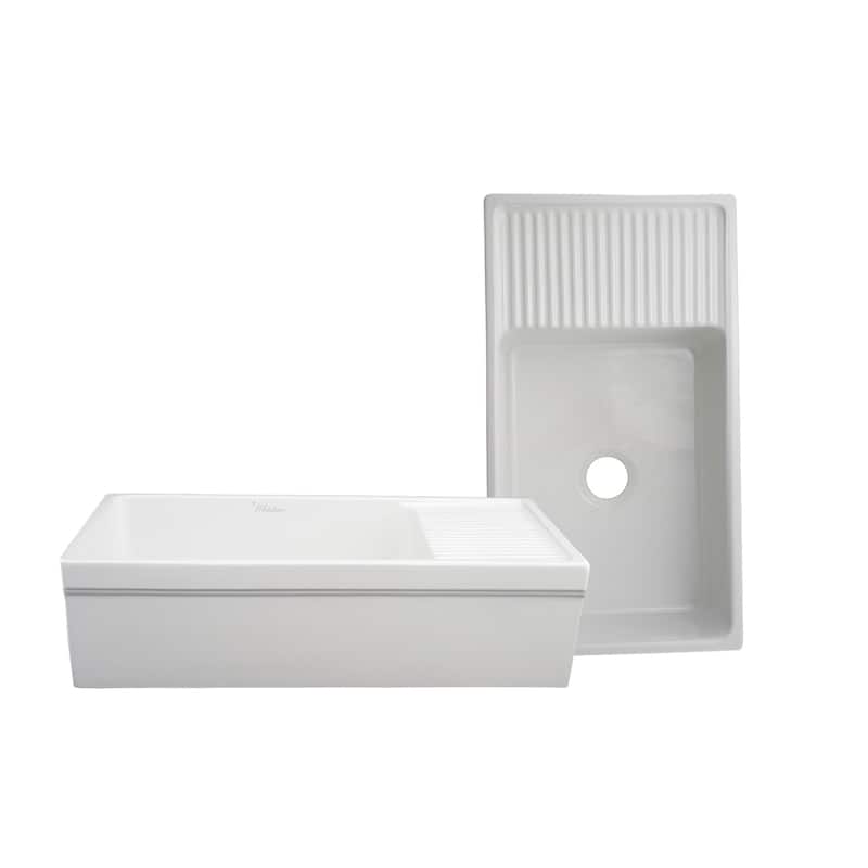Whitehaus Reversible Matte Fireclay Sink with Integral Drainboard - White