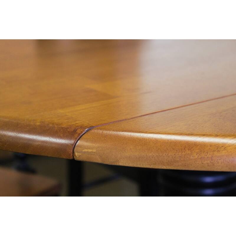 Drop Leaf Round Wooden Dining Table - 42" - Antique Black and Brown