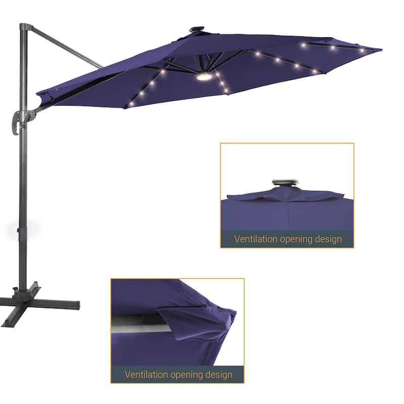 10 Ft LED Offset Cantilever Hanging Patio Umbrella by LIVOOSUN