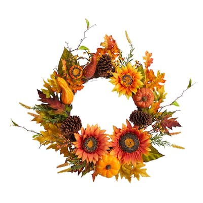 24" Fall Sunflower Artificial Wreath - 24