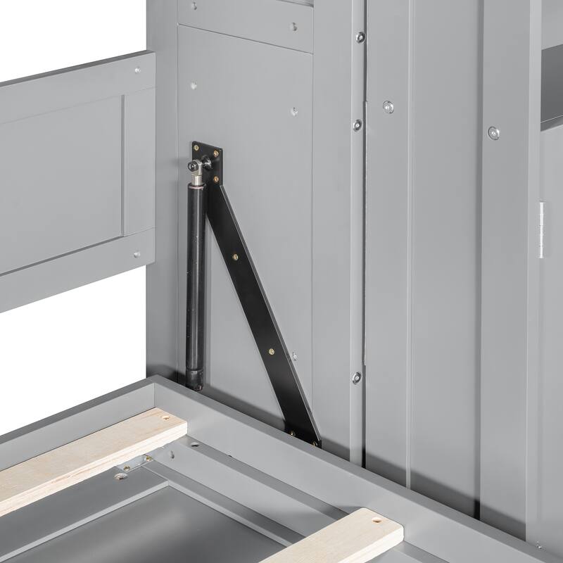 Hidden Hydraulic Lift Wall Bed Queen Murphy Bed with Dual Sliding Storage Cabinets, Side Shelves and Reinforced Metal Frame