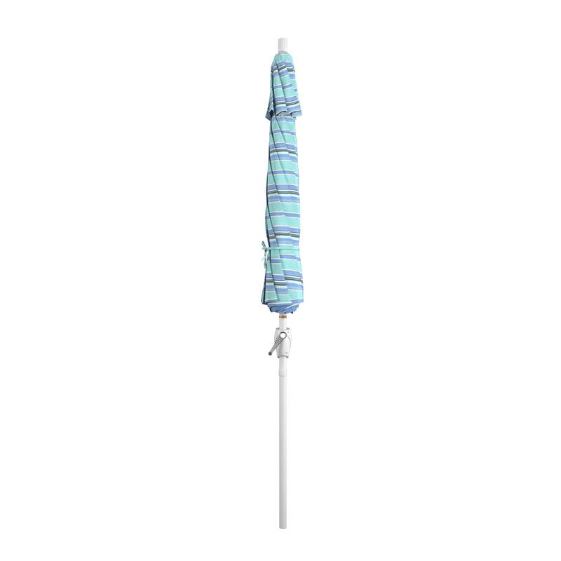 California Umbrella 9' Round Crank Lift Push Button Tilt White Aluminum Patio Umbrella Sunbrella