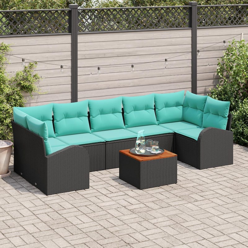 vidaXL 8 Garden Sofa Set with Cushions Black Poly Rattan - 113.8 x 48.8 x 27.2
