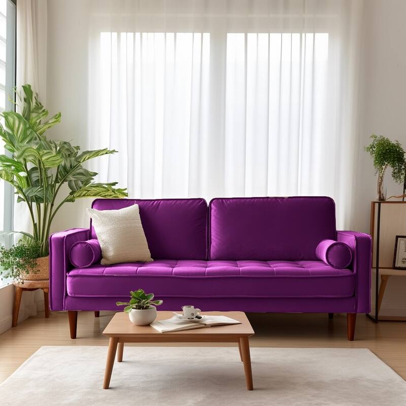 Edona 70" Velvet Square Arm Sofa - Purple