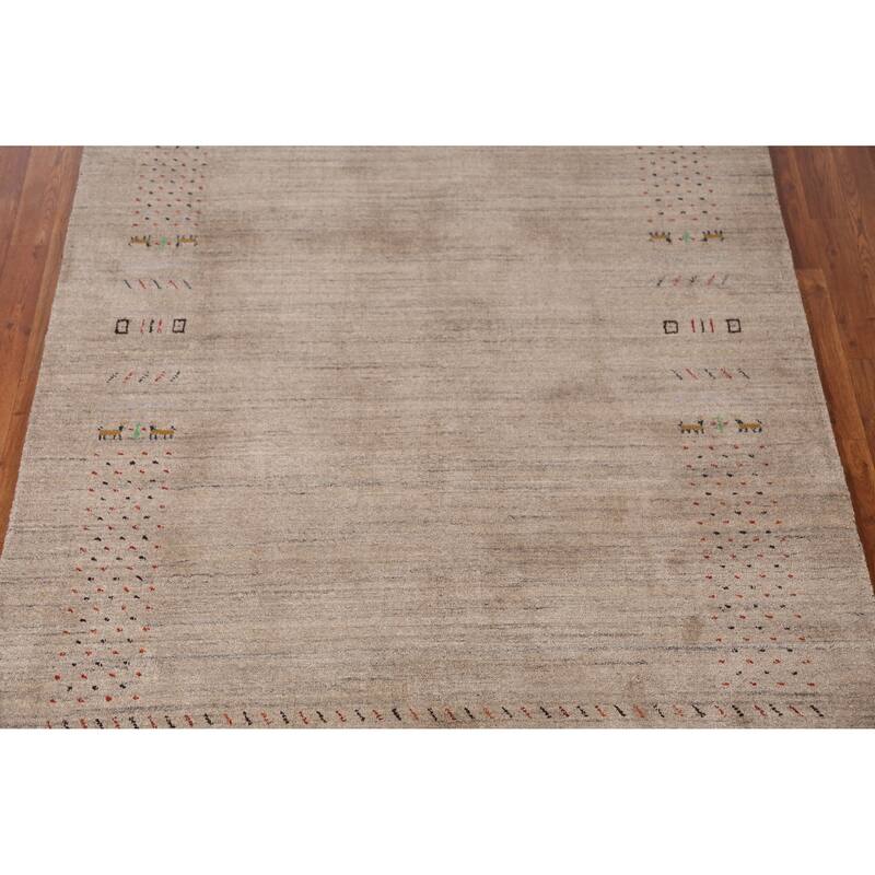 Tribal Gabbeh Indian Rug Hand-Knotted Beige Wool Carpet - 5'2" x 7'9"