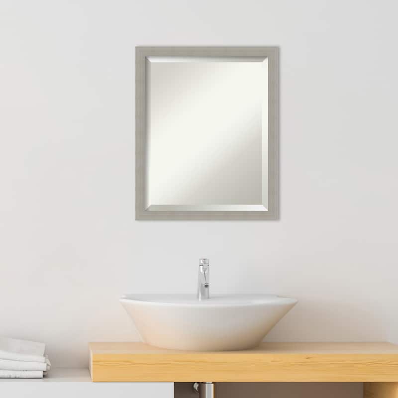 Woodgrain Stripe Beveled Wood Framed Bathroom Vanity Wall Mirror