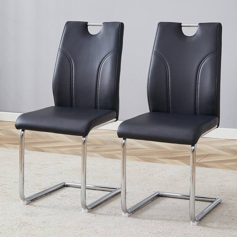 2PCS PU Metal Frame Dining Chairs - Black