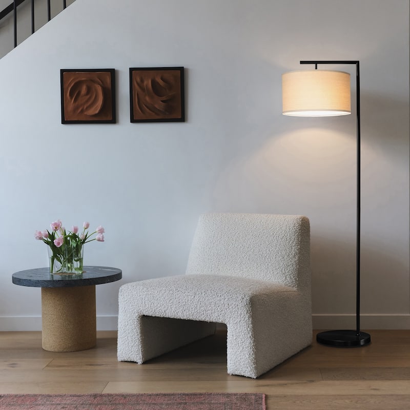 Brightech Montage Modern 60 in. Modern LED Super Bright Floor Lamp with White Fabric Drum Shade