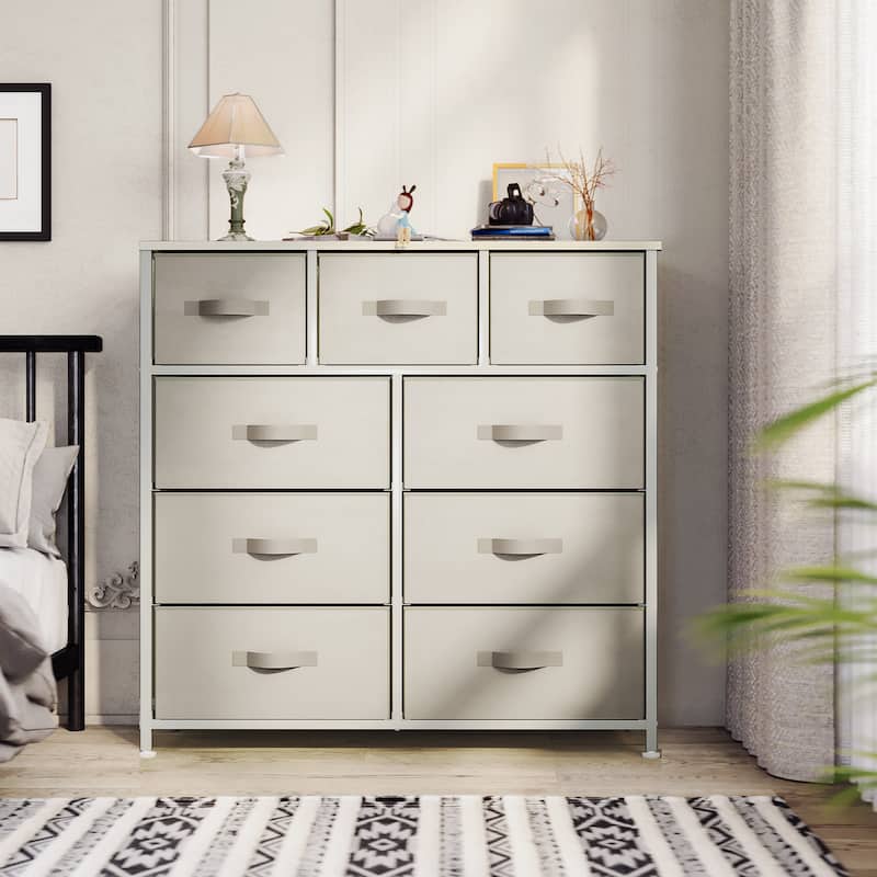 Modern 9-drawer Bedroom Dresser Storage Tower - Off White