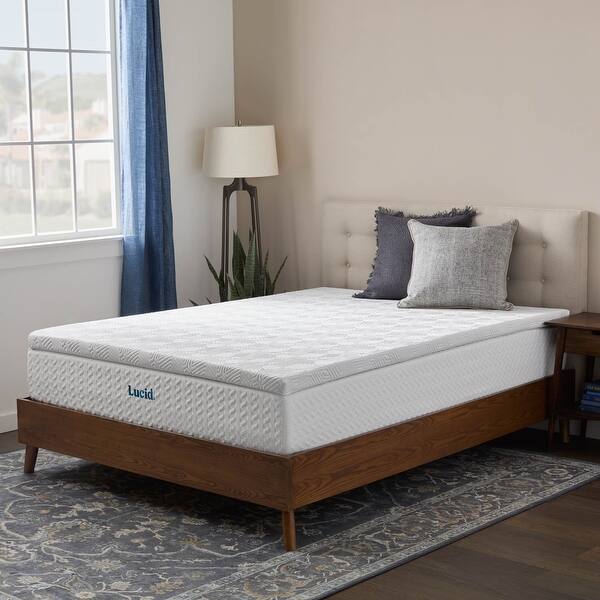Lucid Comfort Collection Bamboo Charcoal and Gel Memory Foam Covered Mattress Topper 2,3,4 inch - N/A