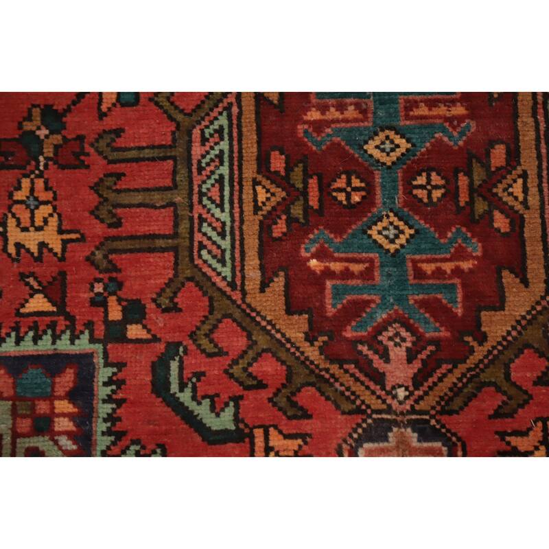 Hand Knotted Oriental 100% Wool Carpet Traditional Geometric Oranges & Rust Heriz Runner Rug - 12' 4'' X 3' 1''