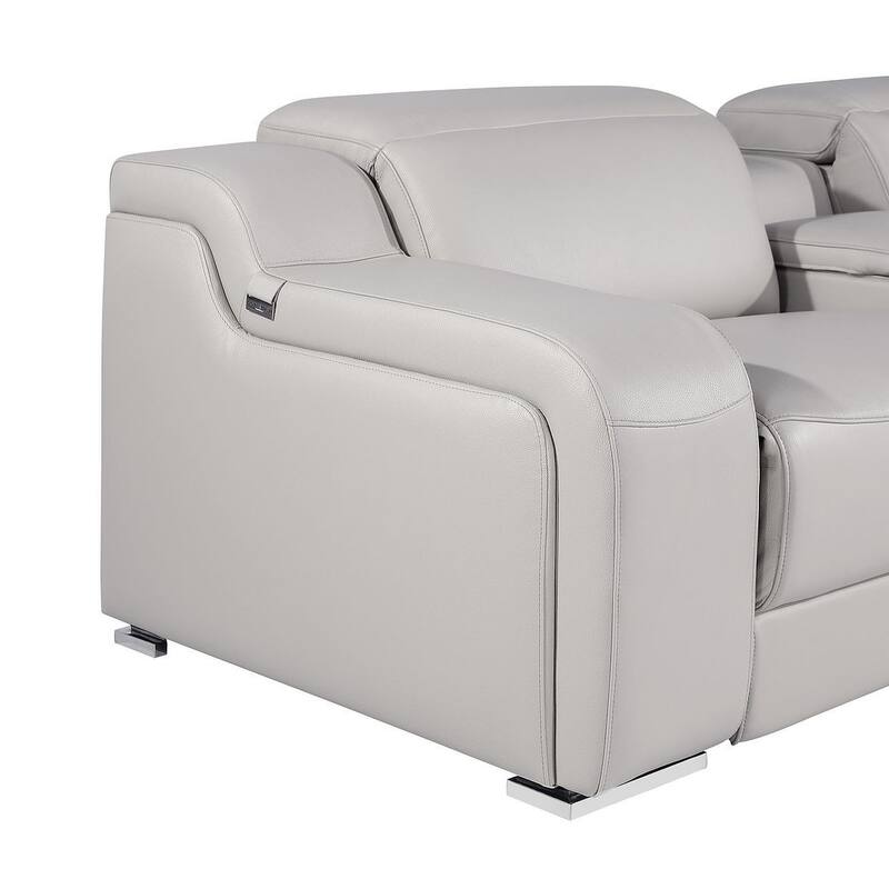 HomeRoots Black Italian Leather Power Reclining U Shaped Eight Piece Corner Sectional With Console