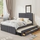 preview thumbnail 1 of 16, Full Size Upholstered Platform Bed with Twin Size Trundle and 3 Drawers, Linen Fabric, Gray Grey