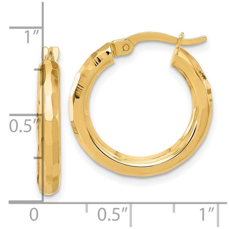 Curata 14k Yellow Gold Polished and Sparkle Cut Hoop Earrings - 21.75x20.4mm