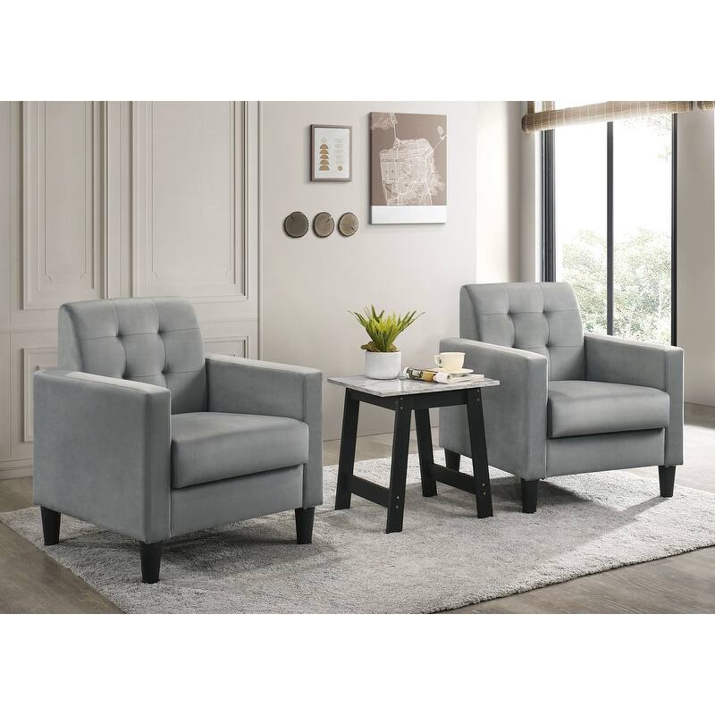 Hale Velvet Armchairs and End Table Living Room Set - Light Gray