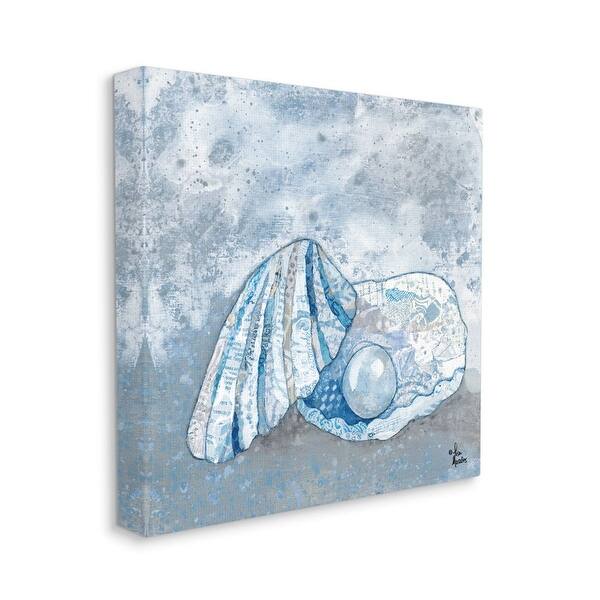 Shop Stupell Industries Blue Ocean Pearl With Collage Patterned Seashell Canvas Wall Art Grey Overstock 31753715
