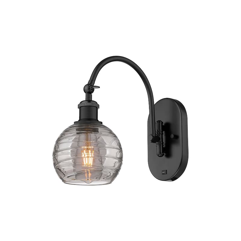 Innovations Lighting 518-1W 12 6 Athens Deco Swirl Sconce Athens Deco - Matte Black / Light Smoke Deco Swirl