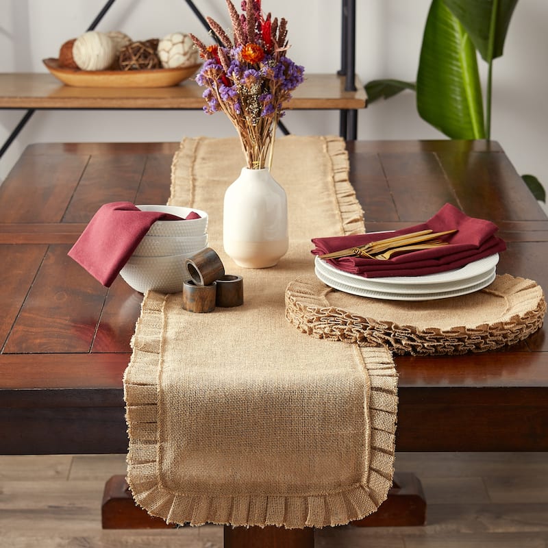DII Natural Ruffle Trim Jute Table Runner, 14x72 inch