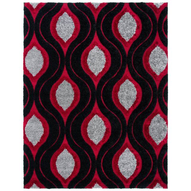 SAFAVIEH Florida Shag Bertille Geometric 1.2-inch Thick Rug - 8' x 10' - Black/Red
