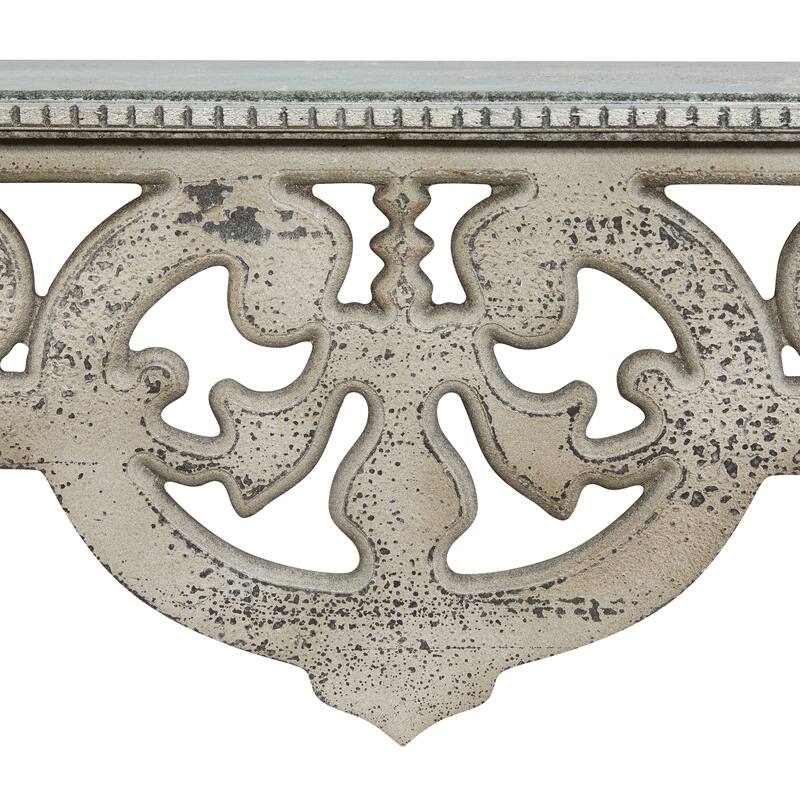 Beige Wooden 1 Shelf Scroll Room Wall Shelf with Gray Distressing